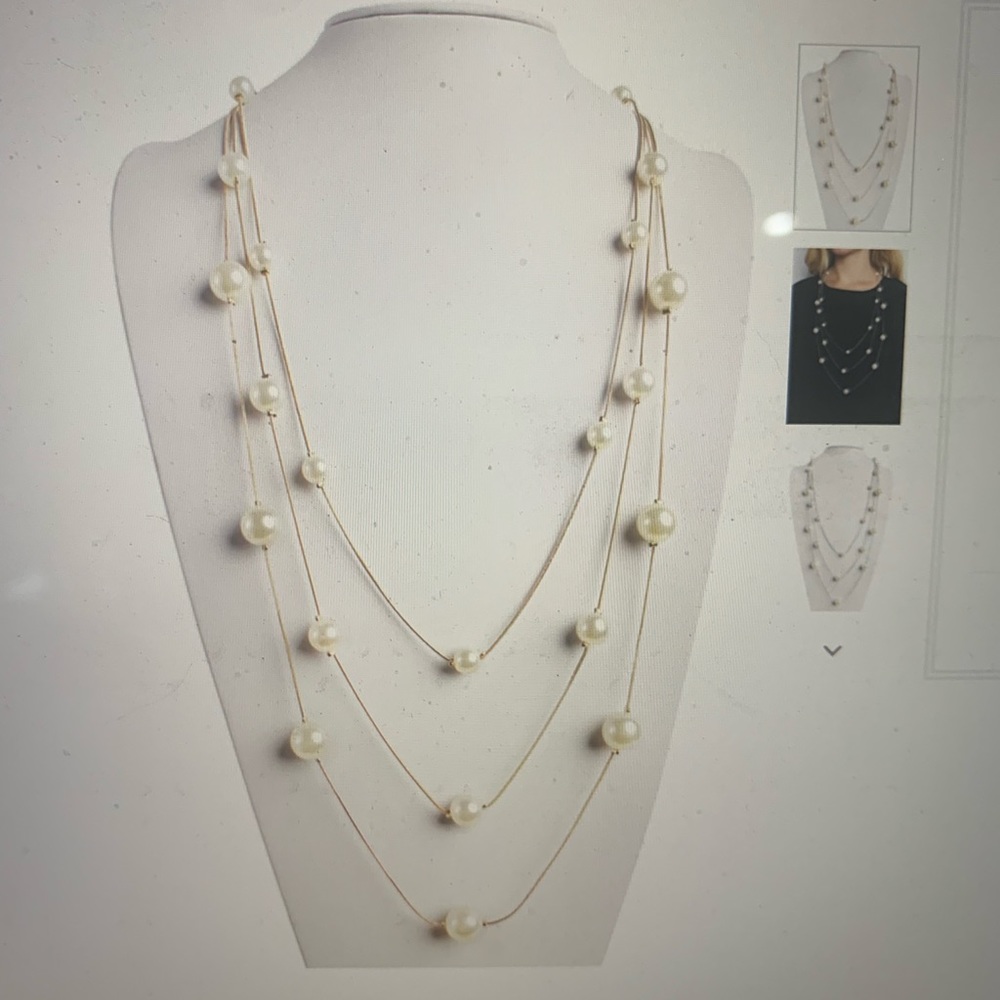 Layered delicate pearl chain necklace